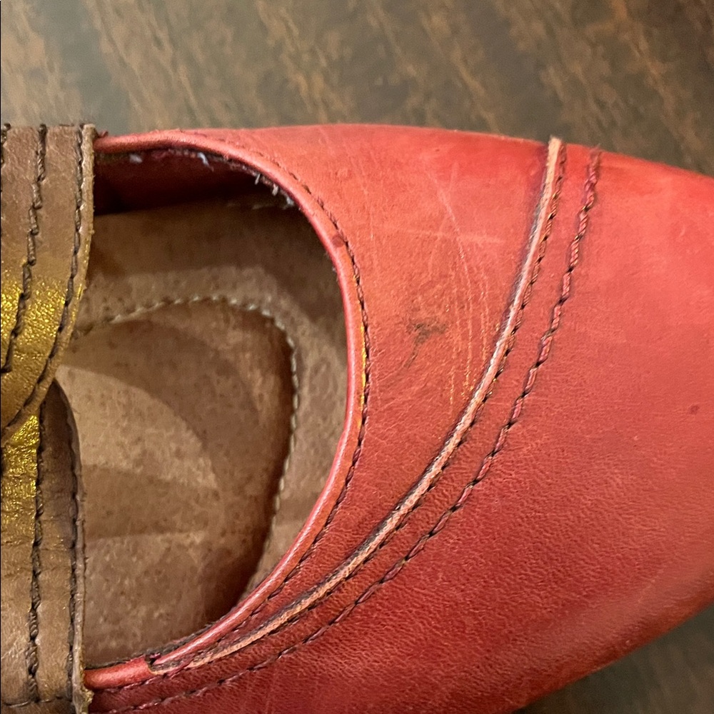 Earth Red Mary Jane Flats with Brown Strap Accents - Picture 4 of 5